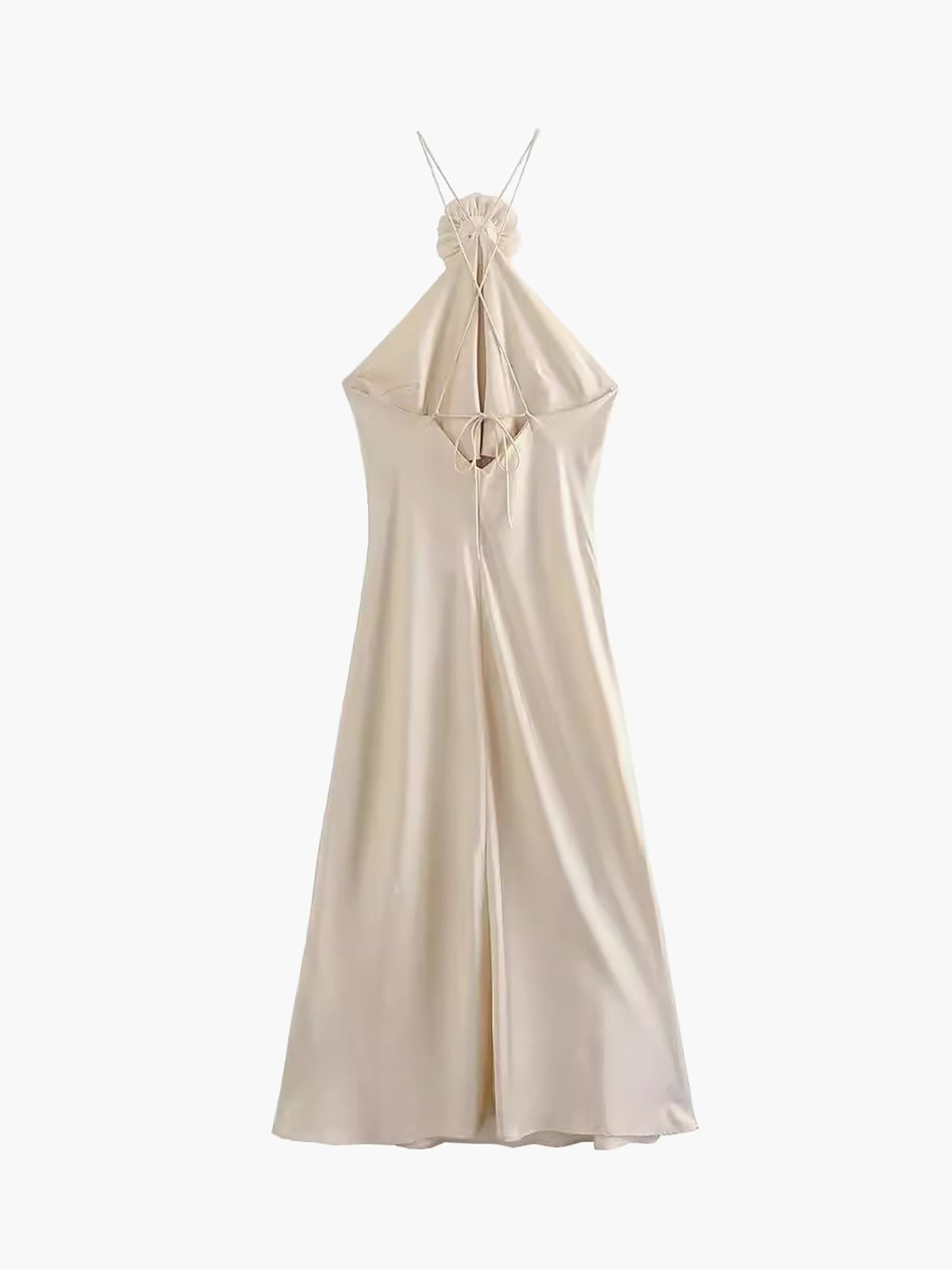 Satijnen Rozet Decor Halter Midi Jurk