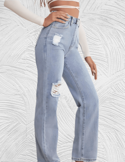 Frank - Gescheurde losse jeans met hoge taille voor dames - Miller-Mode