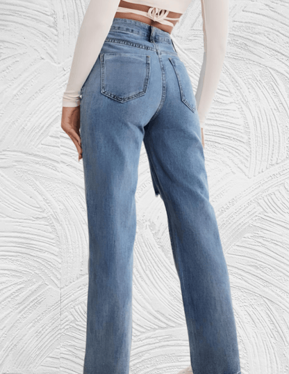 Frank - Gescheurde losse jeans met hoge taille voor dames - Miller-Mode