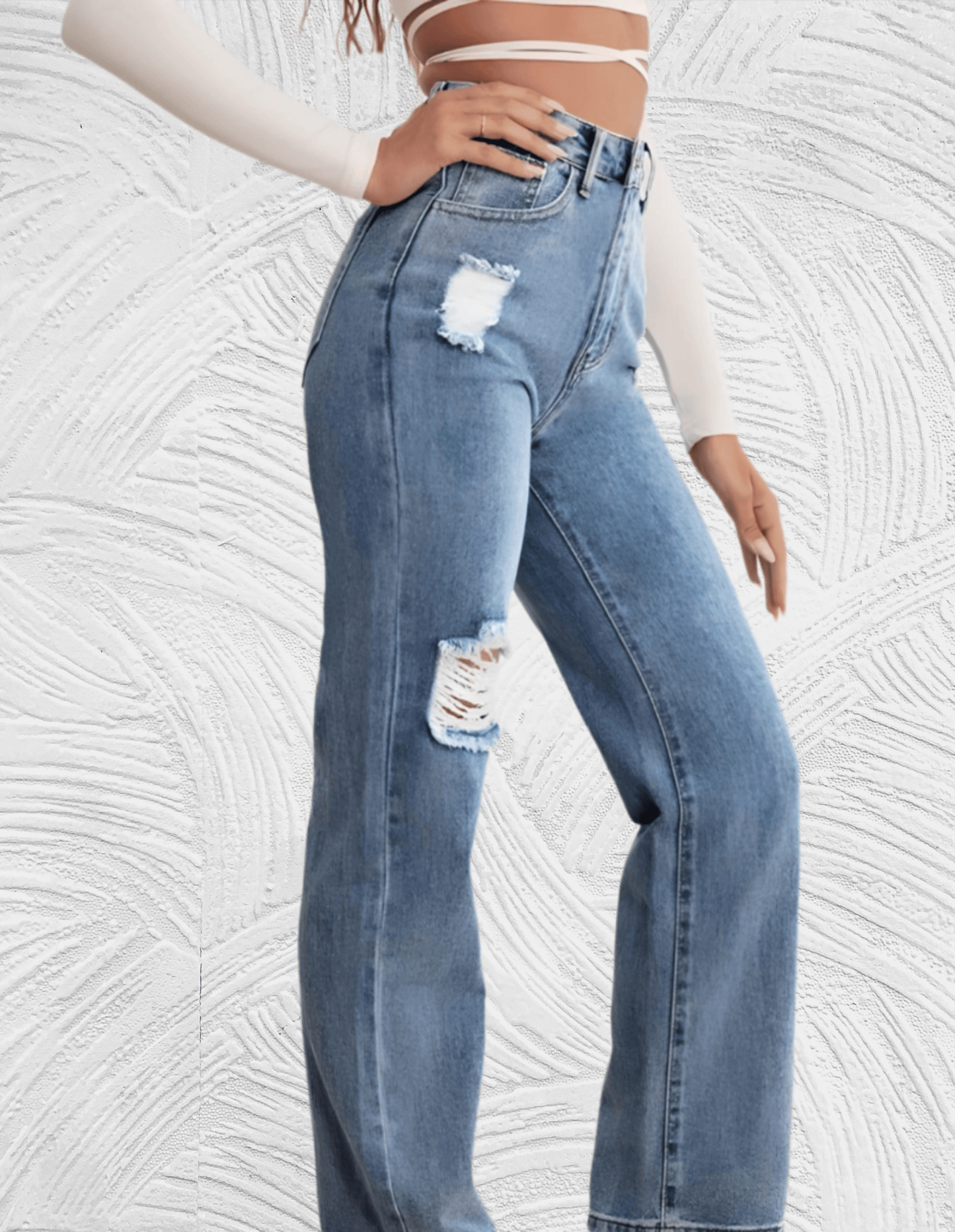 Frank - Gescheurde losse jeans met hoge taille voor dames - Miller-Mode