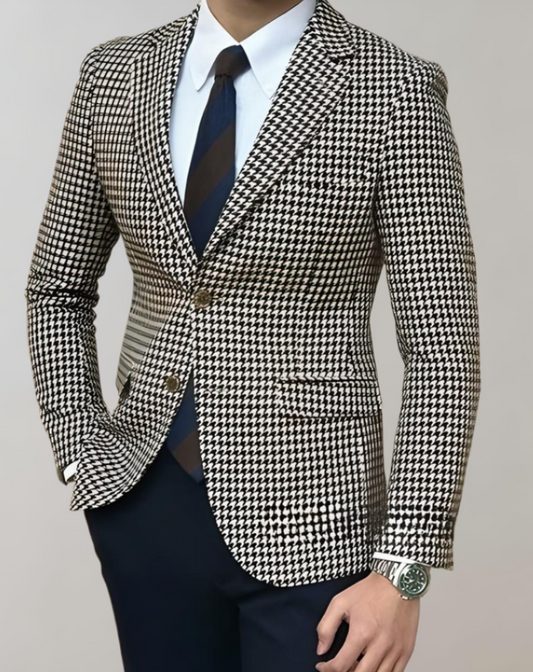 elegante geruite blazer met dubbele rij knopen en ingekeepte kraag, voor heren