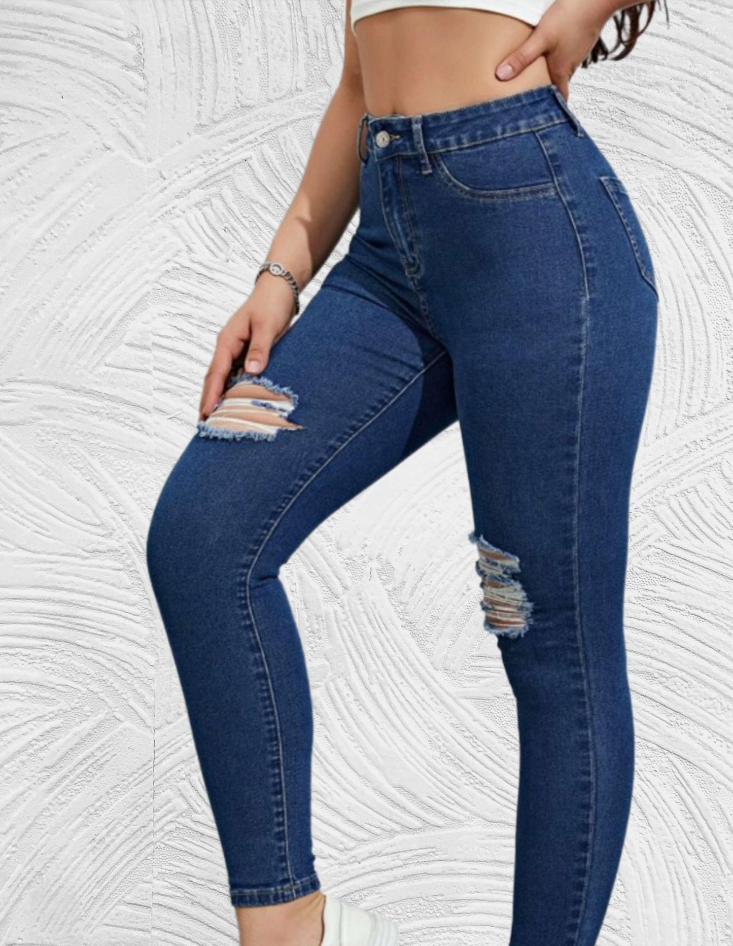 Ellisabeta - Strakke jeans met hoge taille en gescheurd ontwerp - Miller-Mode