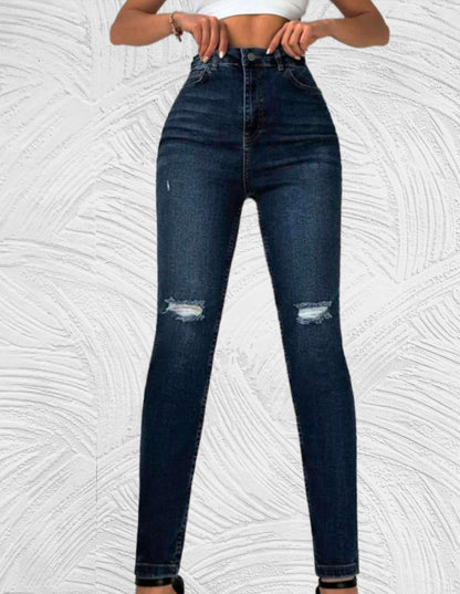 Ellisabeta - Strakke jeans met hoge taille en gescheurd ontwerp - Miller-Mode