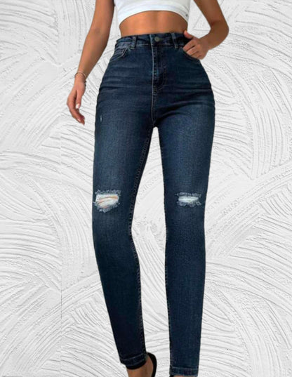 Ellisabeta - Strakke jeans met hoge taille en gescheurd ontwerp - Miller-Mode