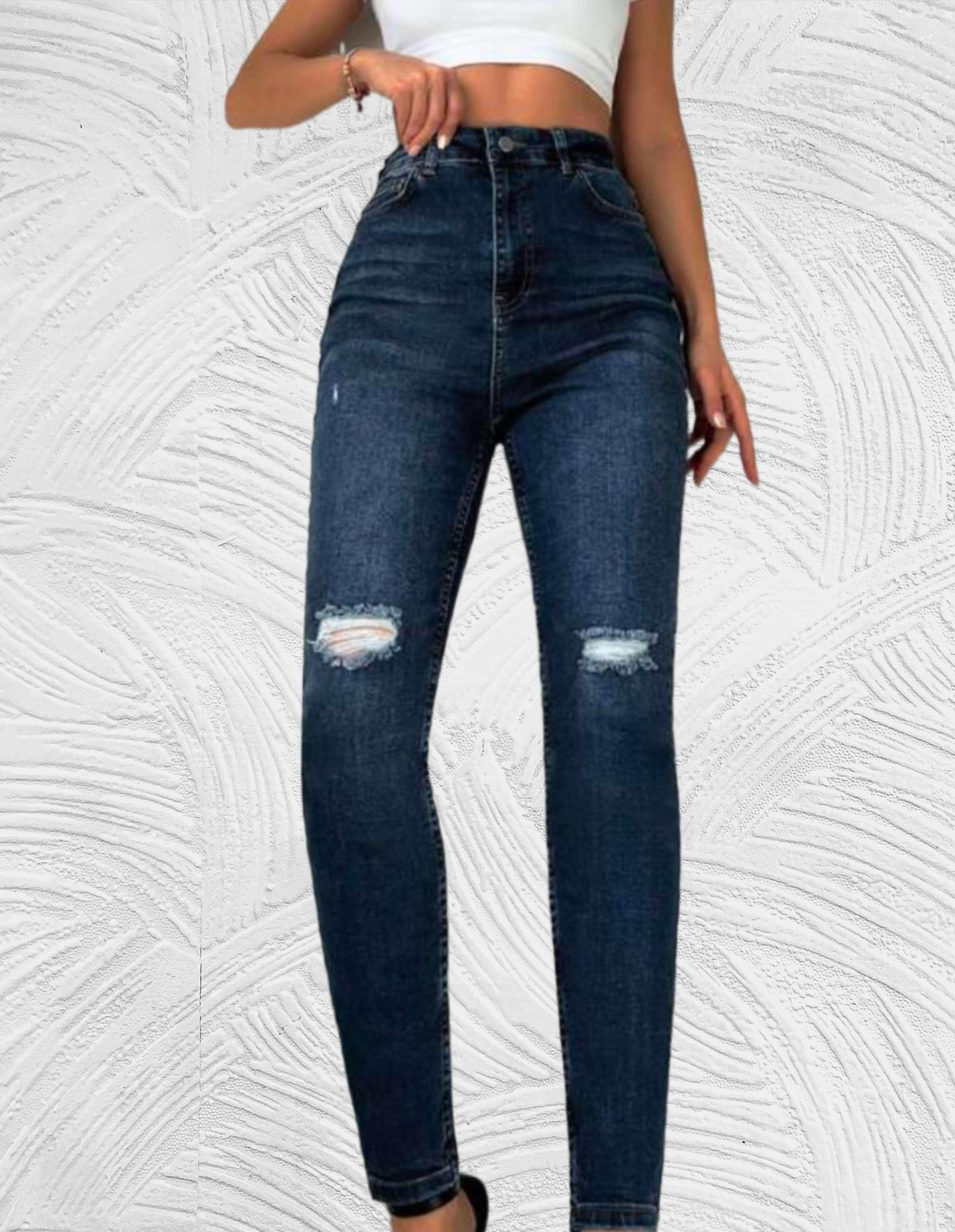 Ellisabeta - Strakke jeans met hoge taille en gescheurd ontwerp - Miller-Mode