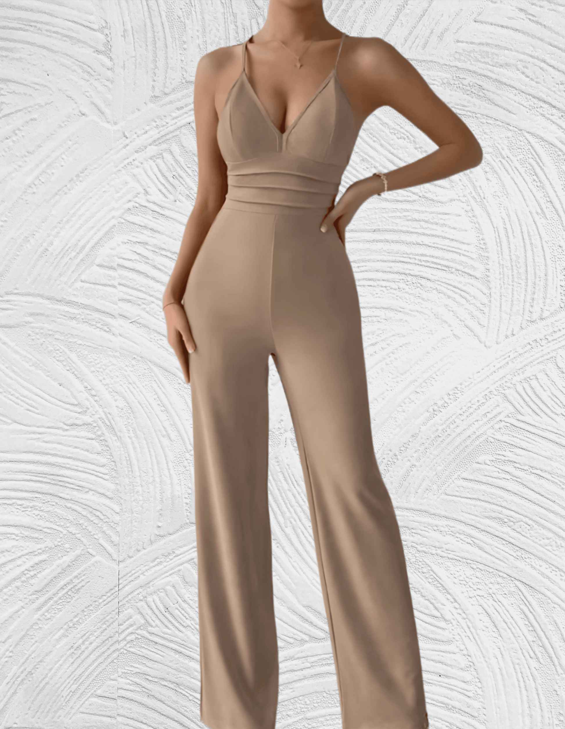 Elizah - Jumpsuit met lage v hals mouwloos rugloos en wijde pijpen - Miller-Mode