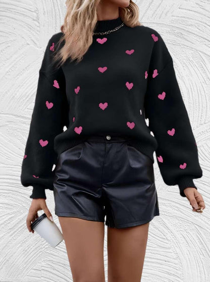 Heart- Oversized trui met ronde hals en hartjesprint - Miller-Mode