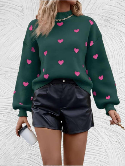 Heart- Oversized trui met ronde hals en hartjesprint - Miller-Mode