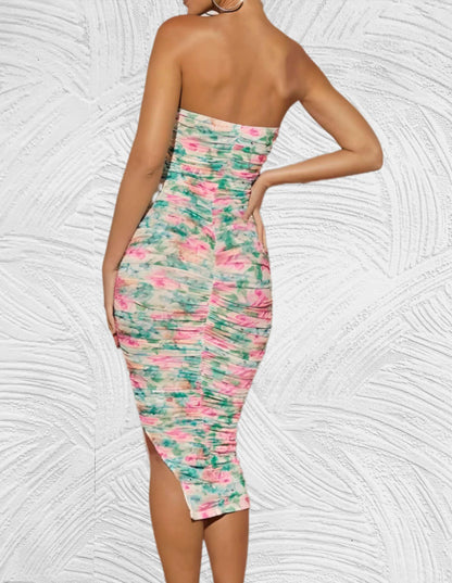 Linea - Lange bodycon kokerjurk met bloemenprint en zijsplit - Miller-Mode