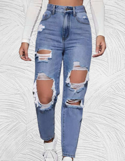 Lucy - Goed passende skinny jeans met gescheurd design en hoge taille - Miller-Mode