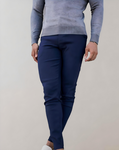 Effen semi-formele skinny, soepele herenbroek met zakken en rits