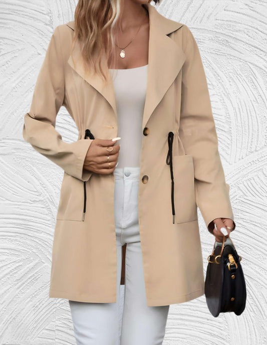 Maribel -Lange trench coat met knopen in beige - Miller-Mode